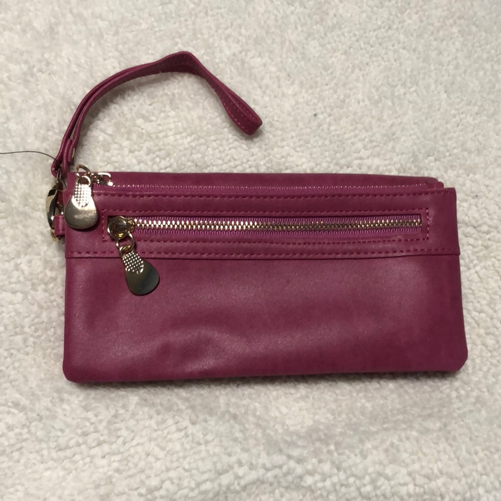 Plain faux leather cell phone pink Wristlet wallet